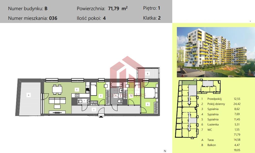 Ponad 71m2 4 POKOJE w cenie 7500/m2 GOTOWE